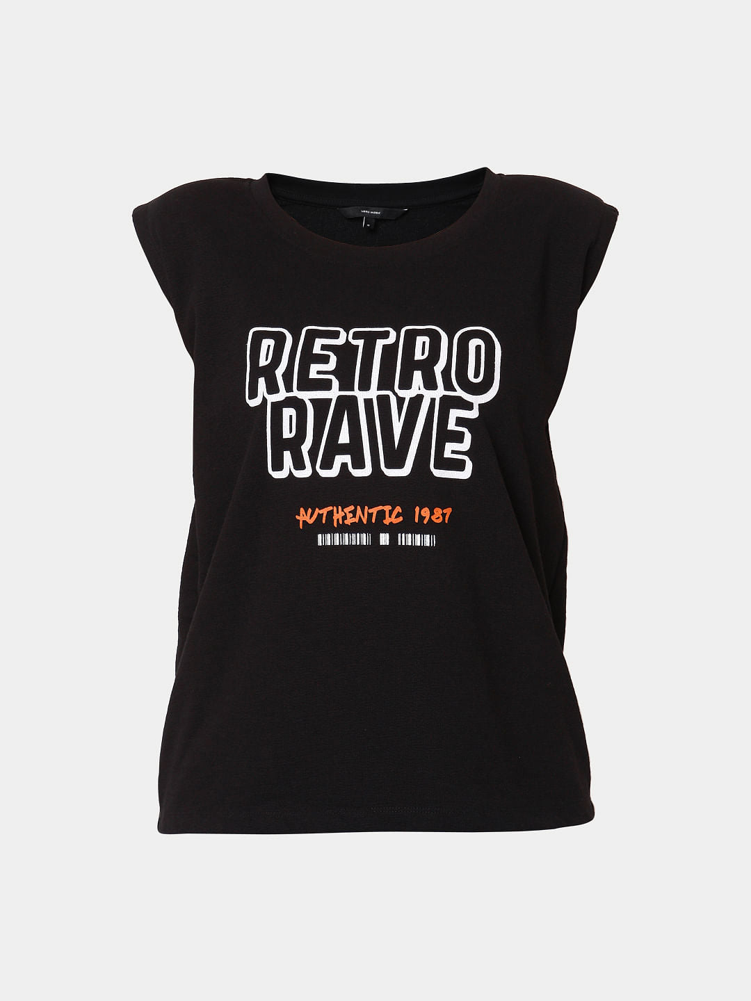 Black Sleeveless Text Print T-Shirt