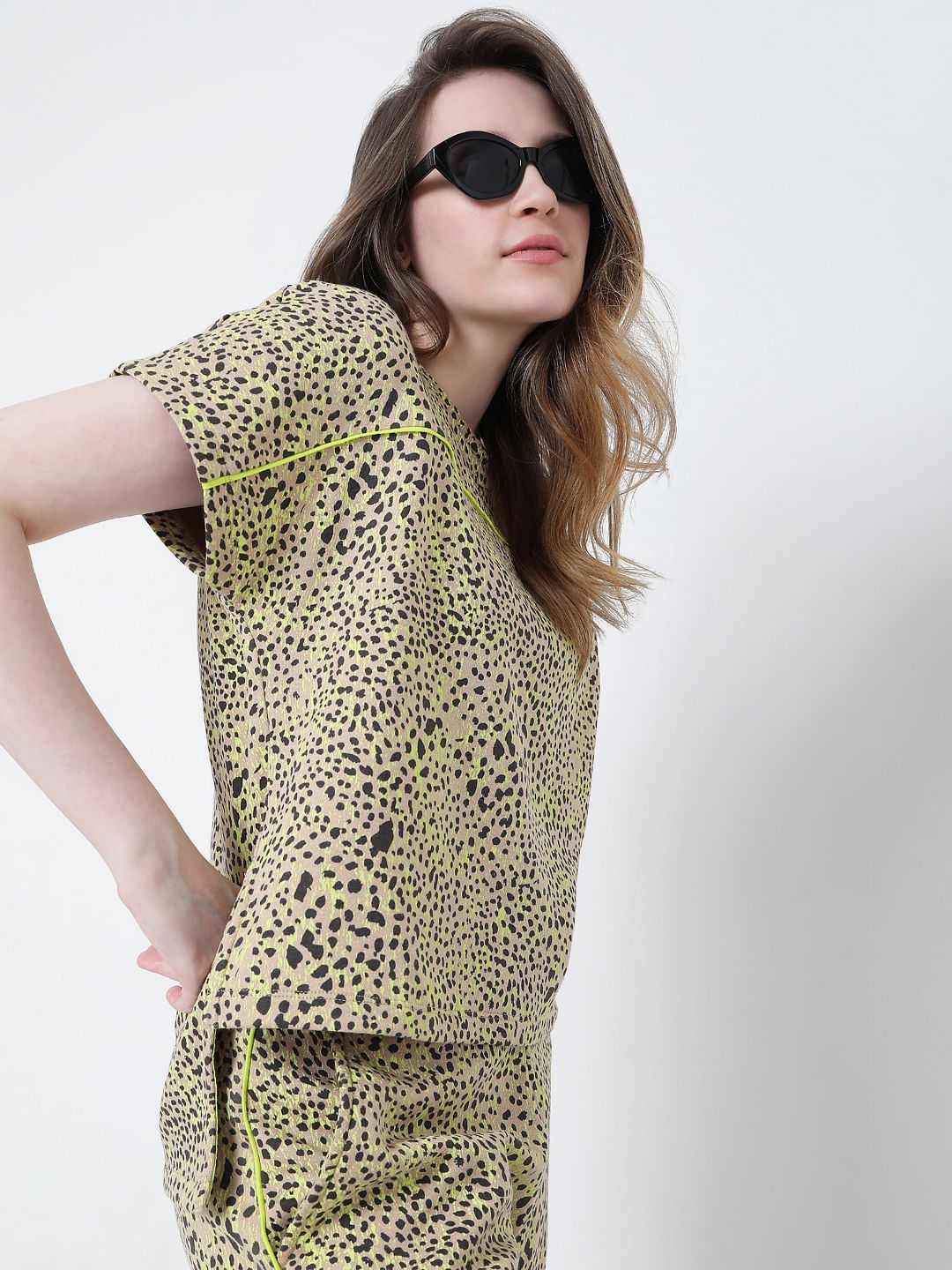 Beige Animal Print Co-Ord Top