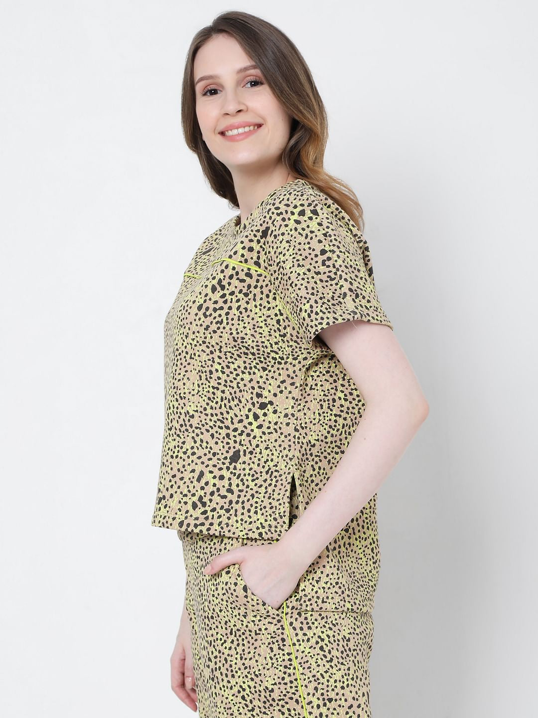 Beige Animal Print Co-Ord Top