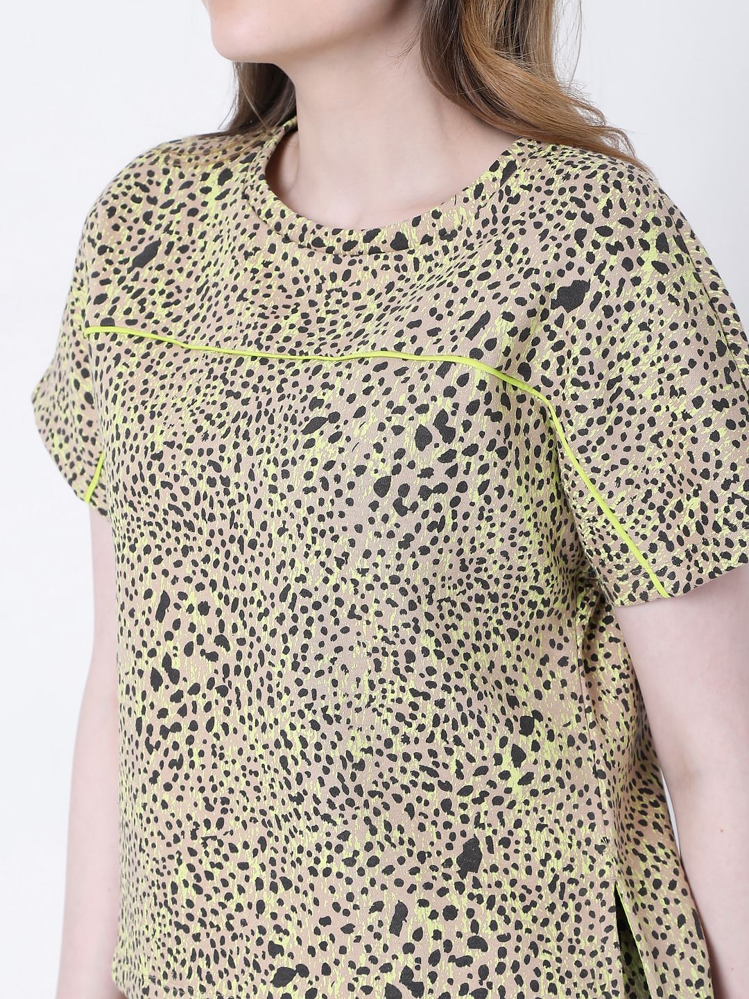 Beige Animal Print Co-Ord Top