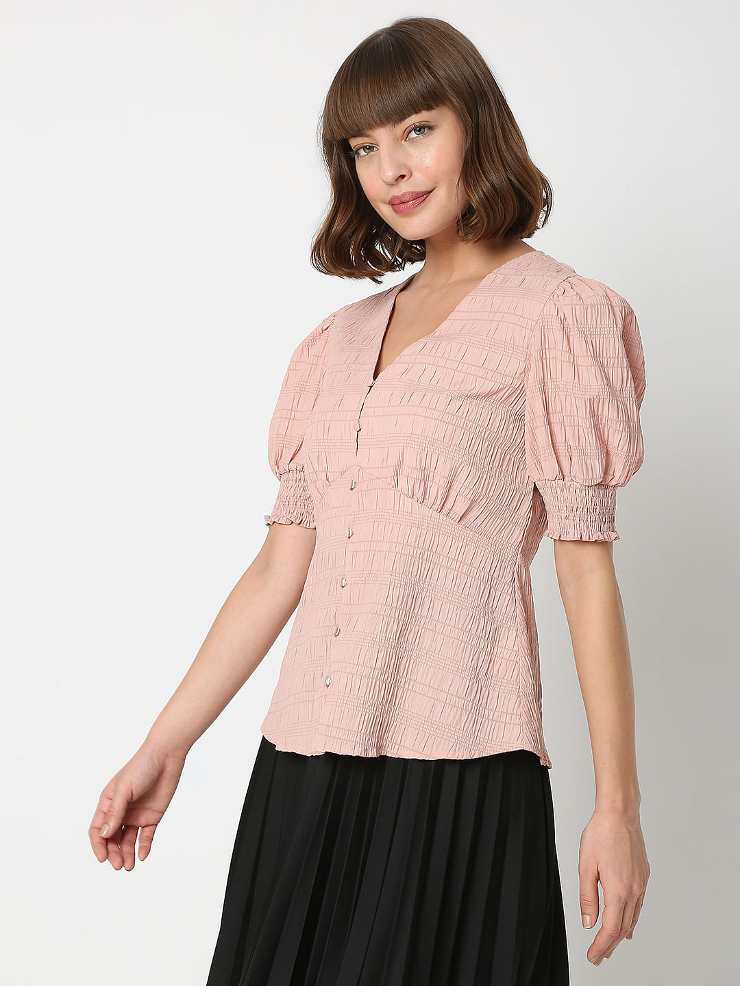 Beige Puff Sleeves Top