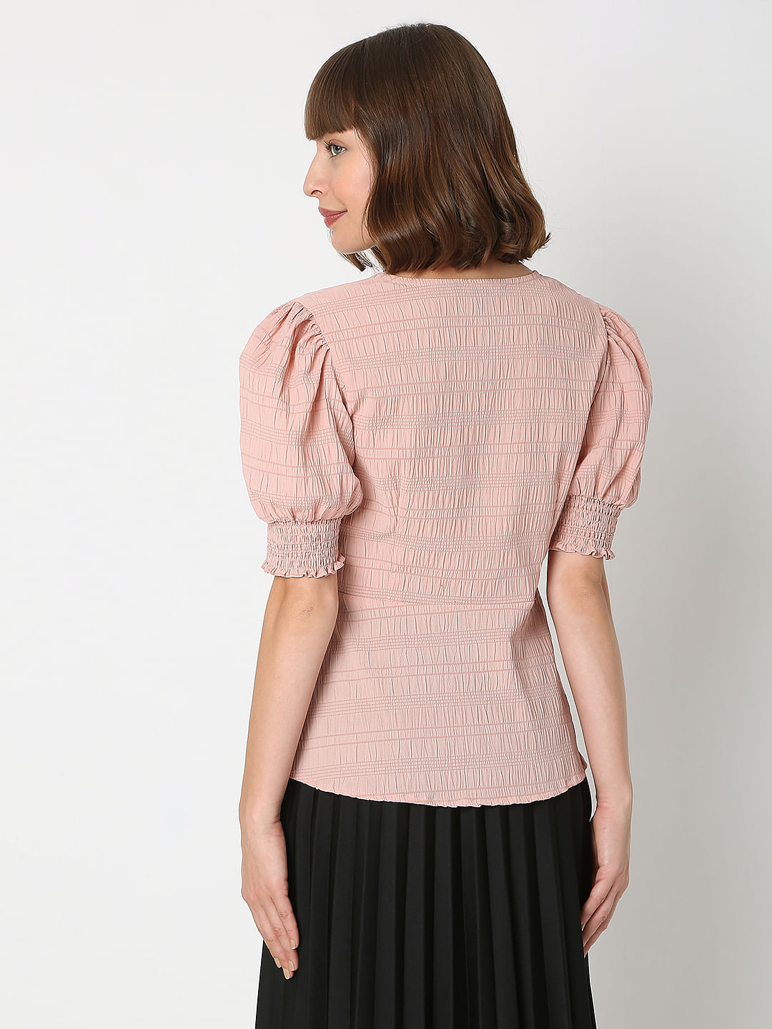 Beige Puff Sleeves Top