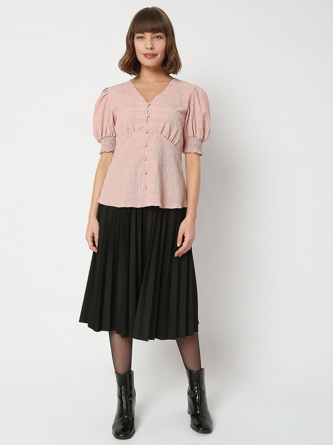 Beige Puff Sleeves Top