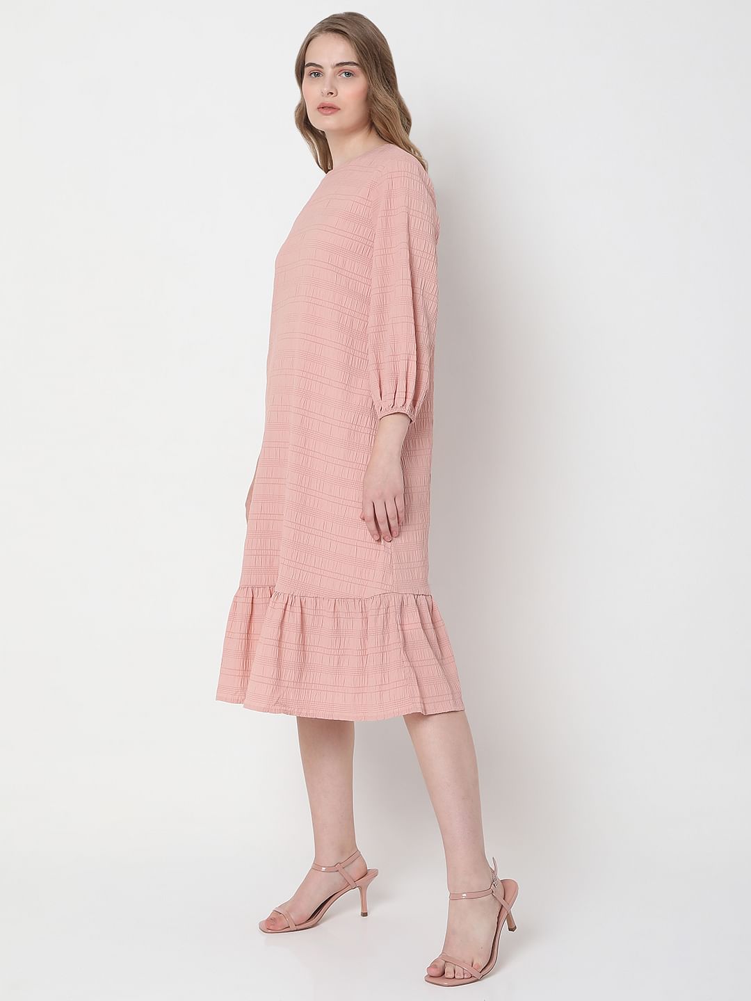 Pink Textured Midi Dress