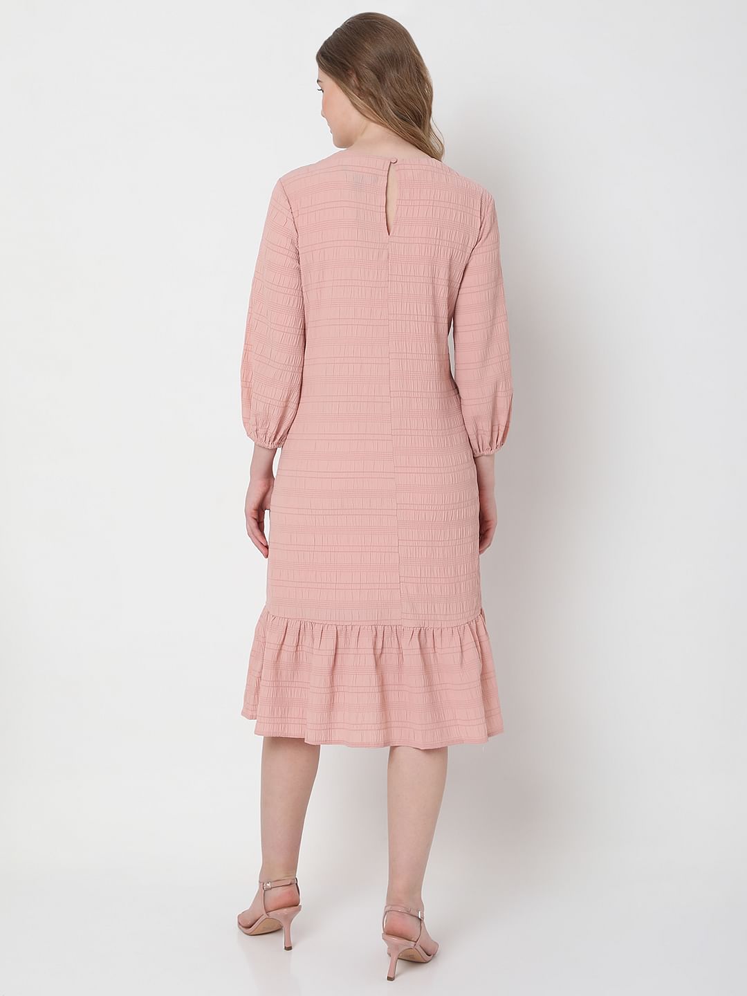 Pink Textured Midi Dress
