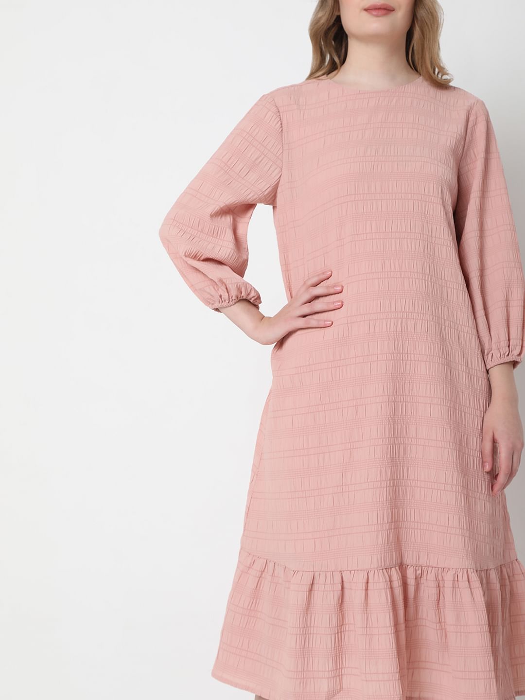 Pink Textured Midi Dress