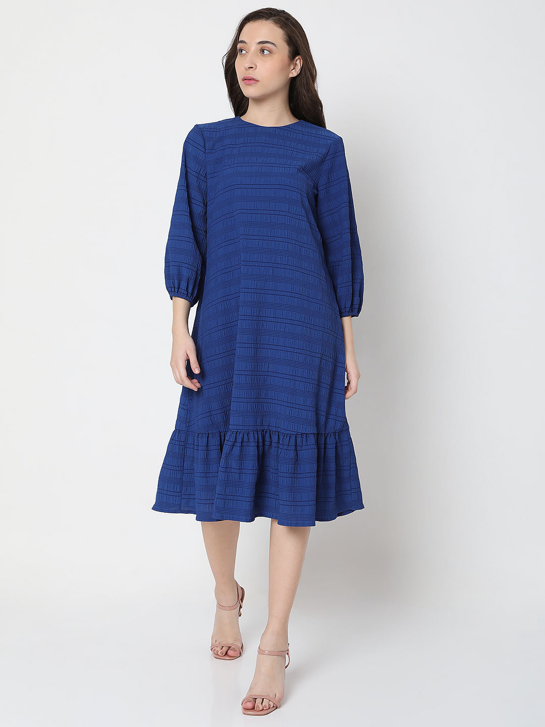 Blue Striped Midi Dress