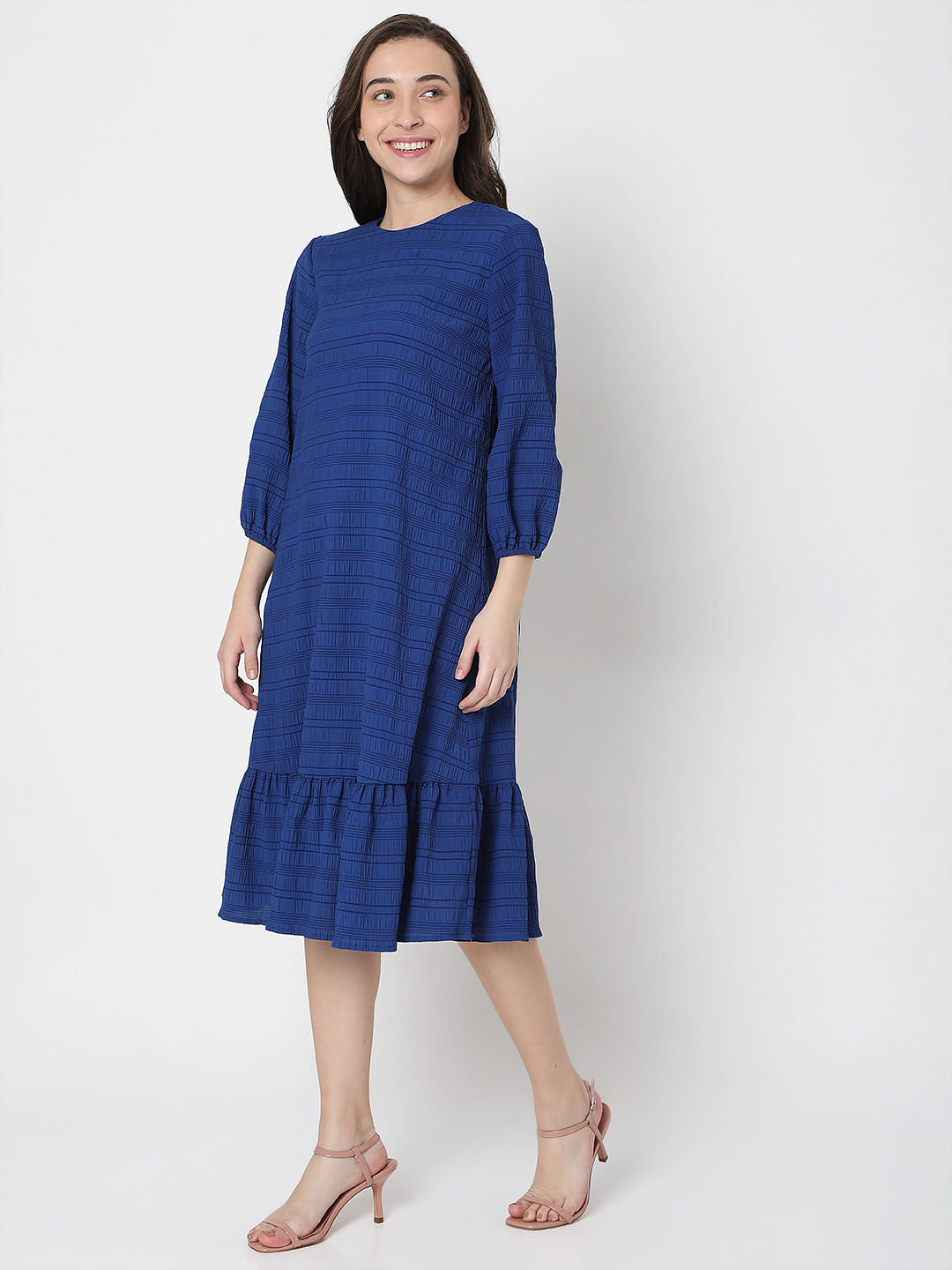 Blue Striped Midi Dress