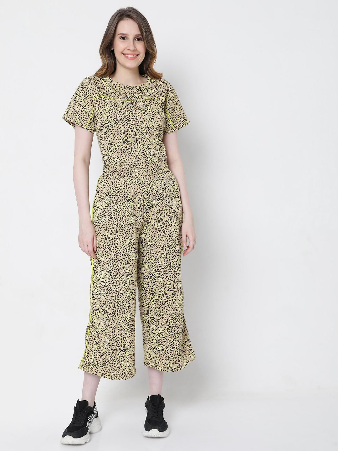 Beige Animal Print Co-Ord Pants