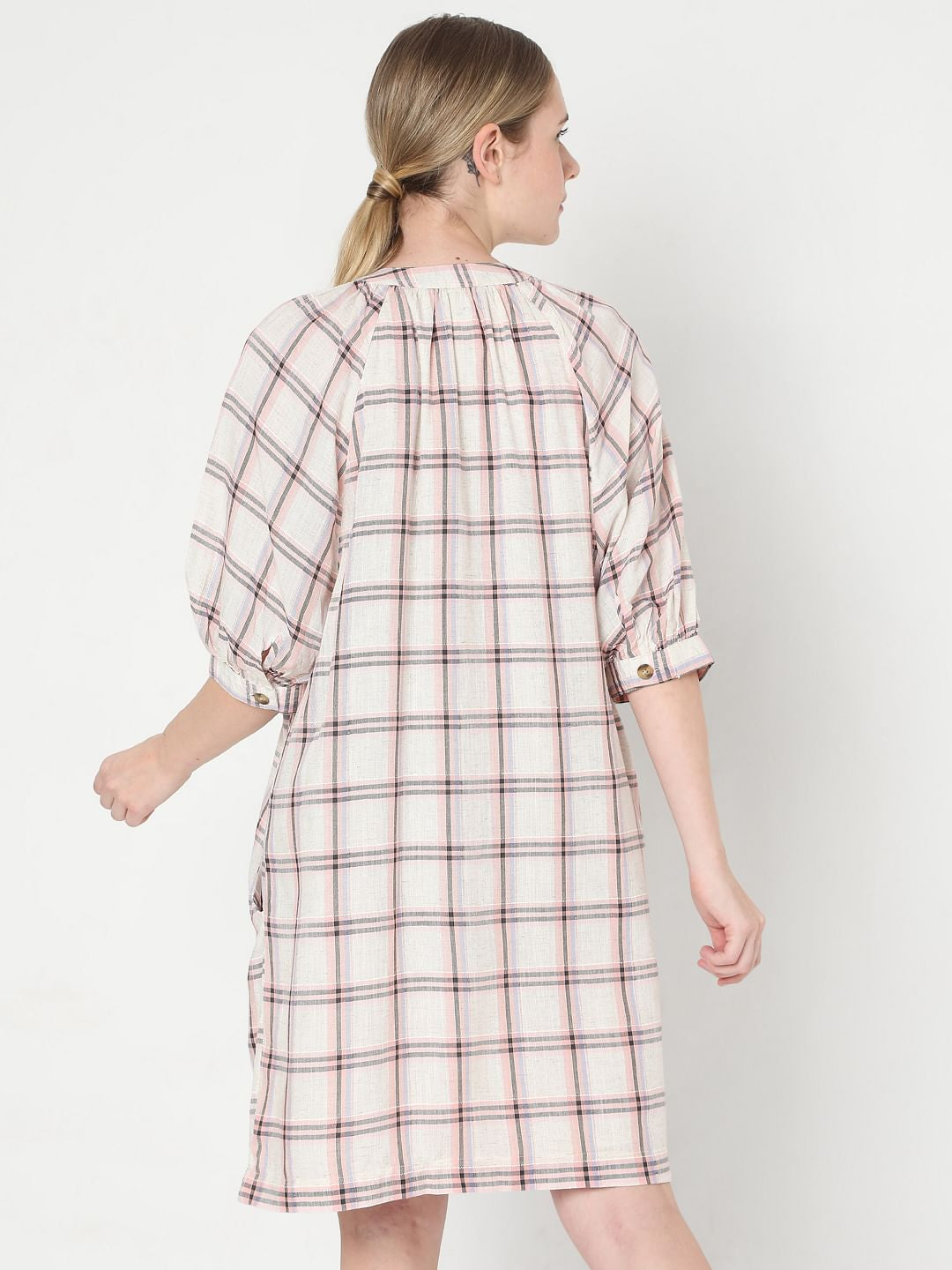 Light Pink Checks Shift Dress