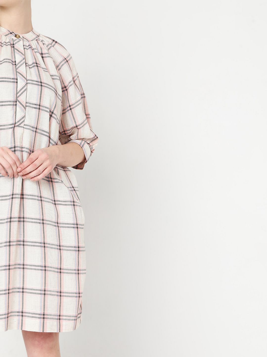 Light Pink Checks Shift Dress