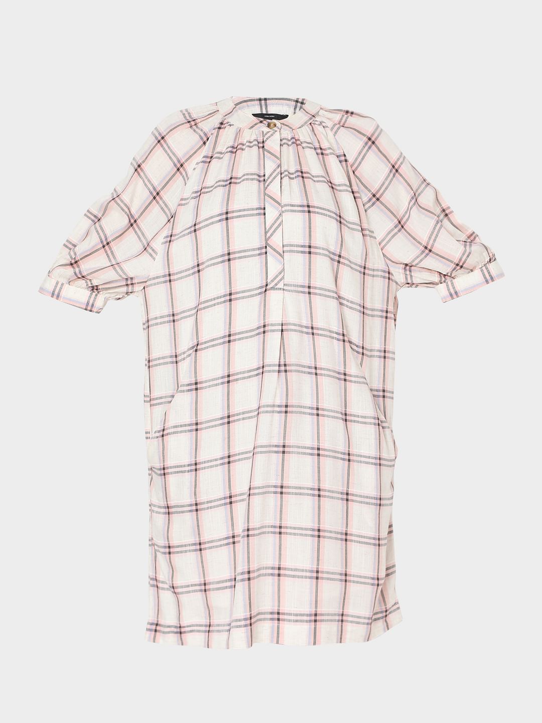 Light Pink Checks Shift Dress