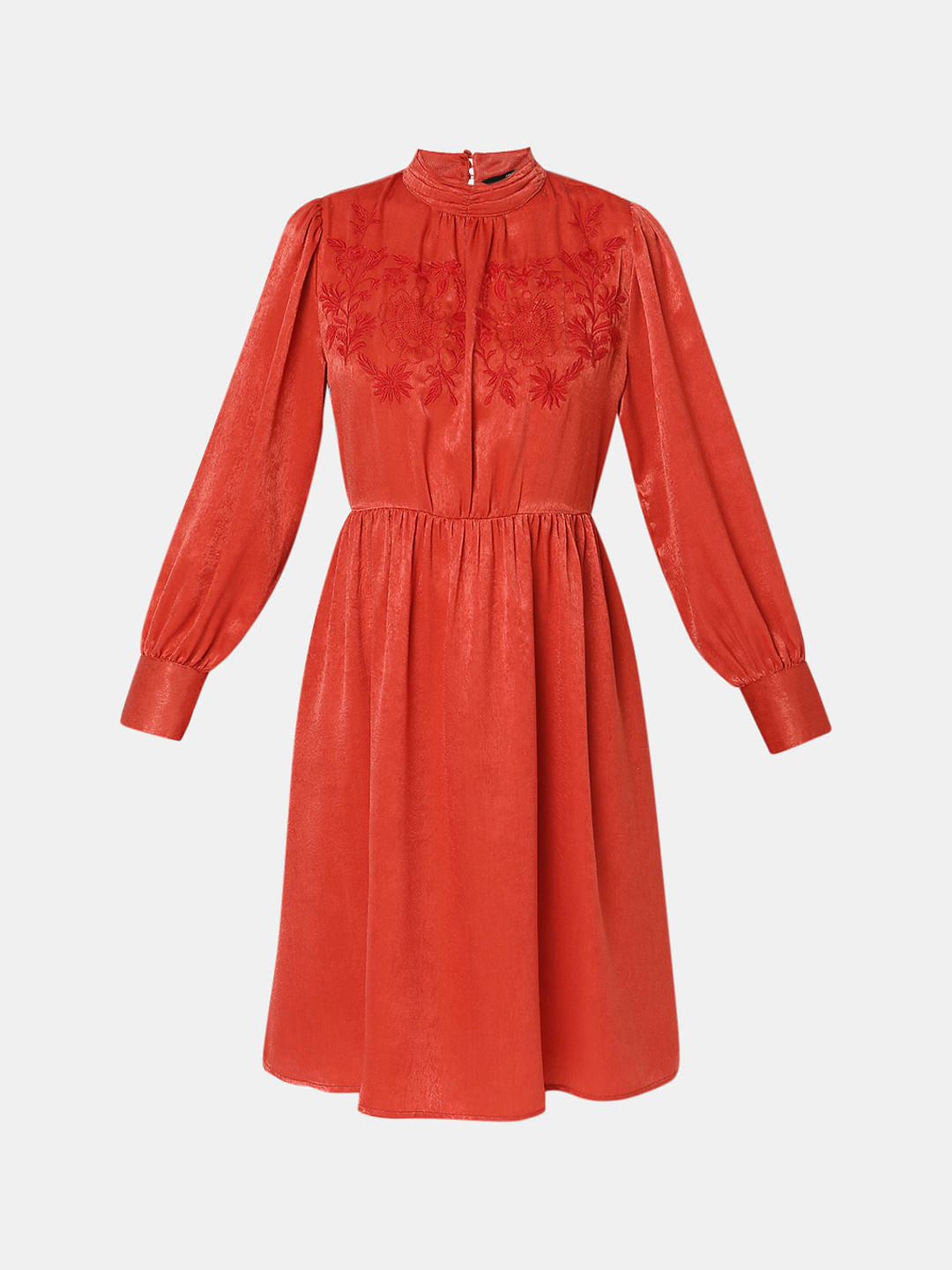 Rust Satin Fit & Flare Dress