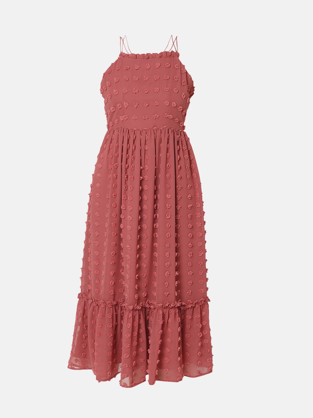 Red Self-Design Midi Dress