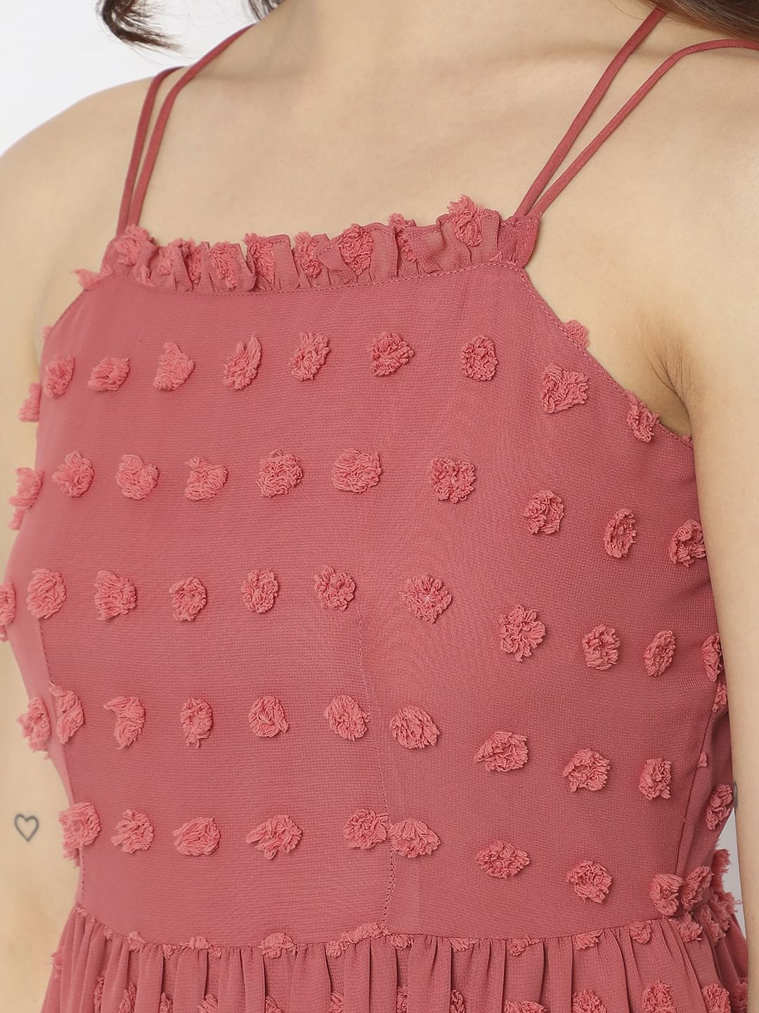 Red Self-Design Midi Dress