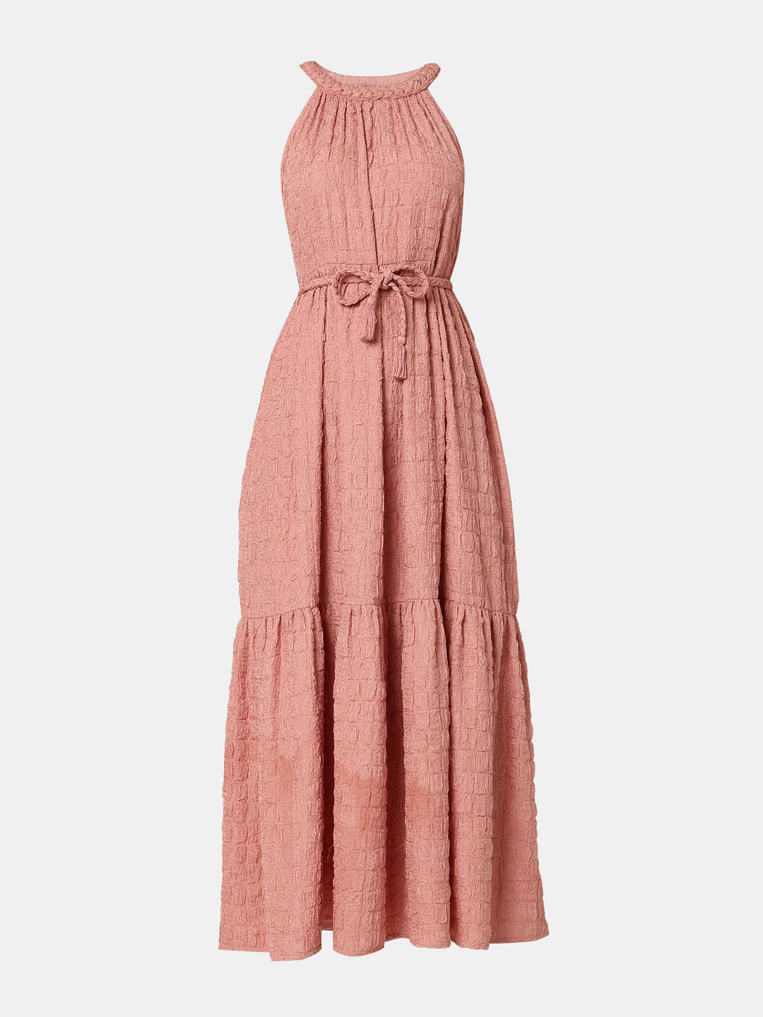 Pink Textured Tiered Maxi Dress