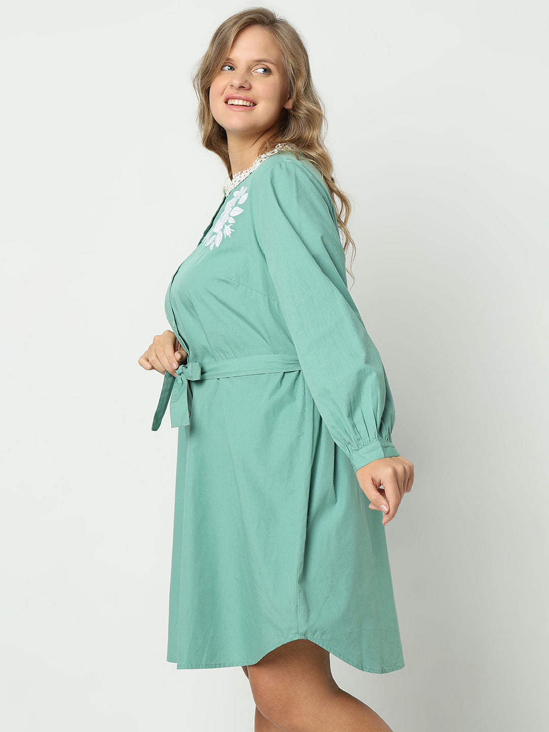 Curve Green Embroidered Short Dress