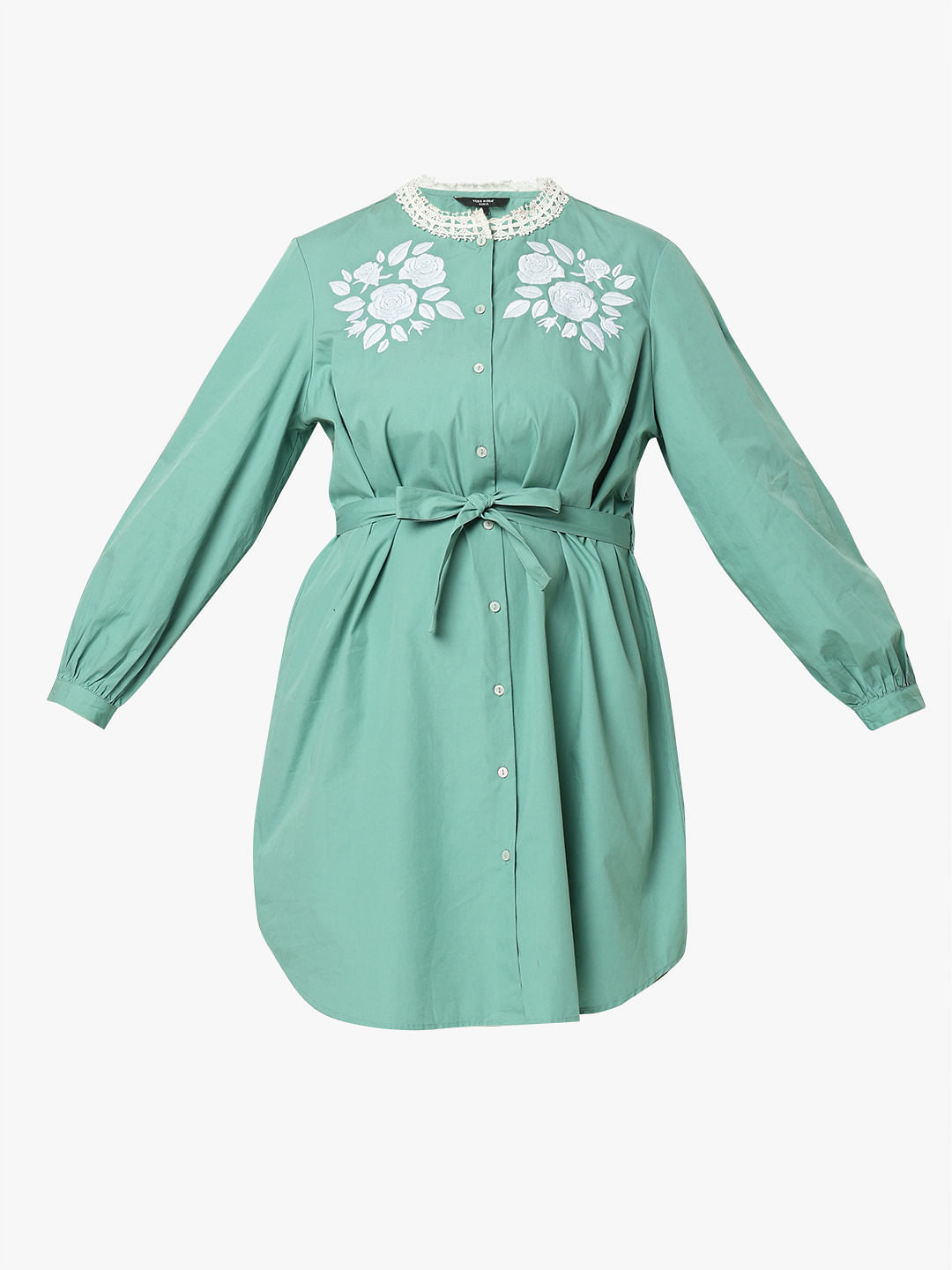Curve Green Embroidered Short Dress