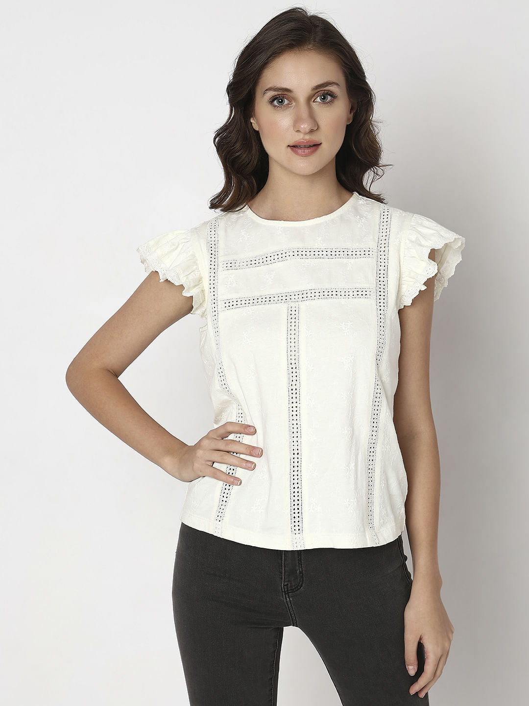 White Ruffle Sleeves Top