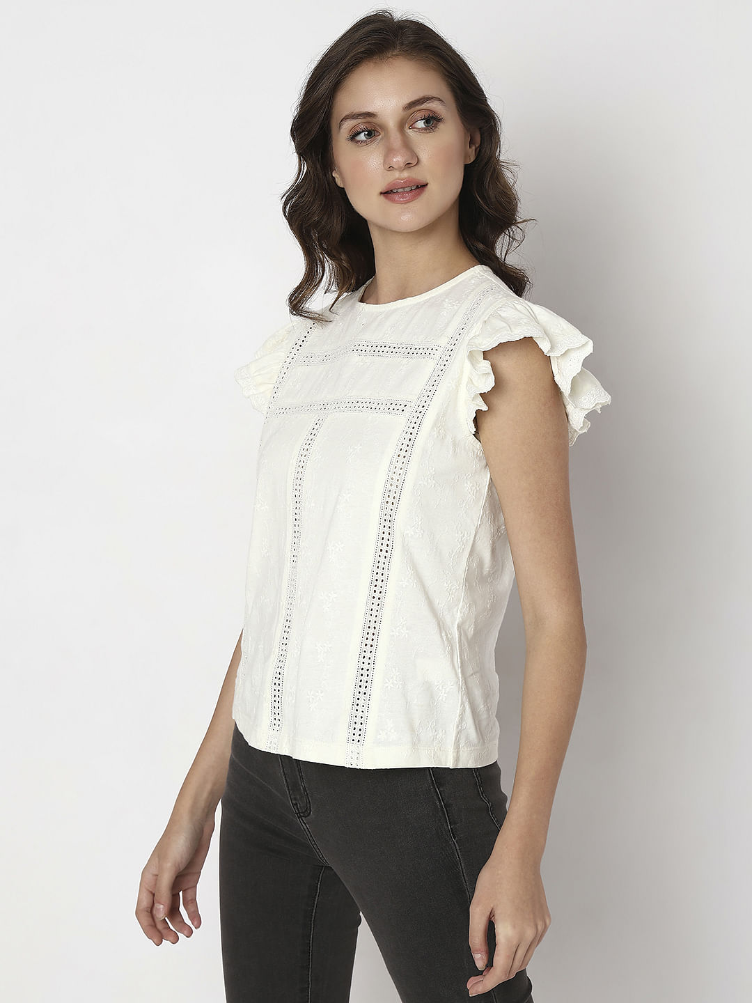 White Ruffle Sleeves Top