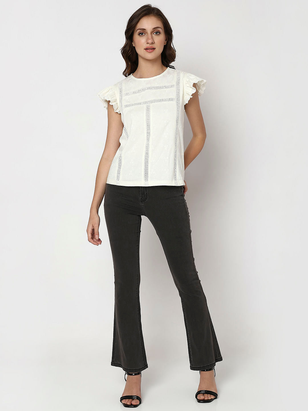 White Ruffle Sleeves Top