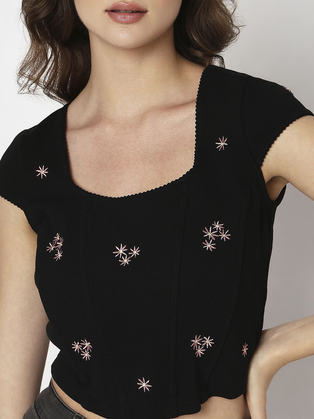 Black Textured Corset Top