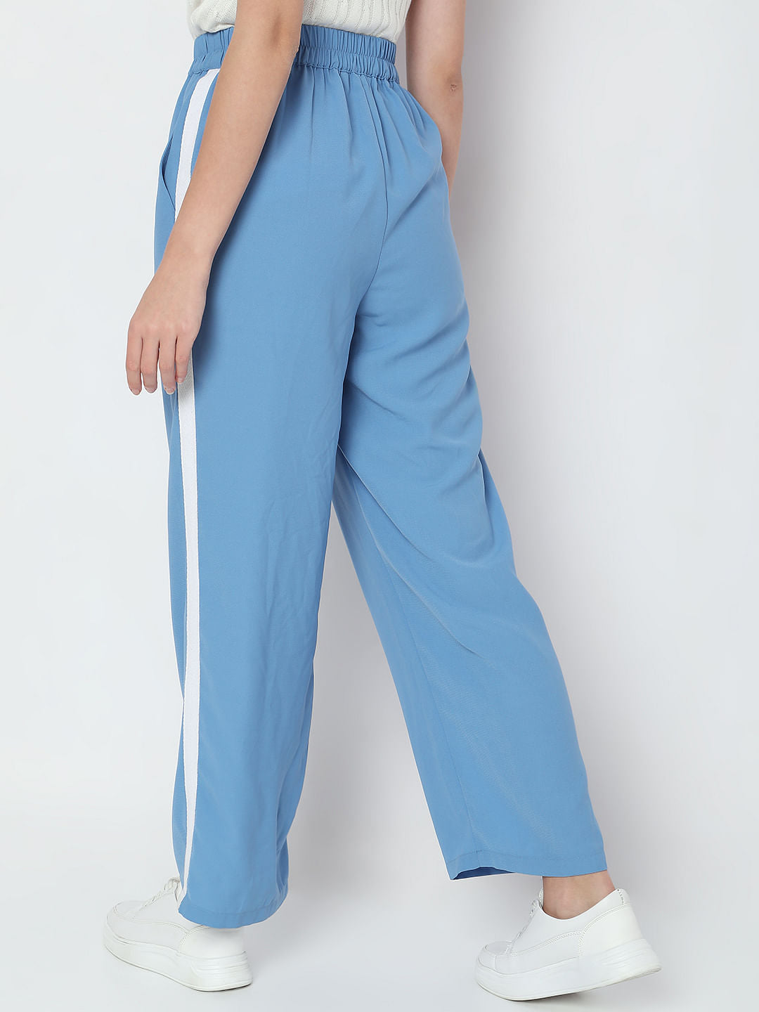 Blue Mid Rise Wide Leg Pants