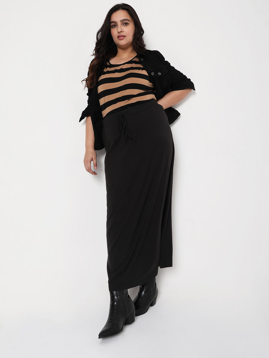 Curve Black Striped T-Shirt