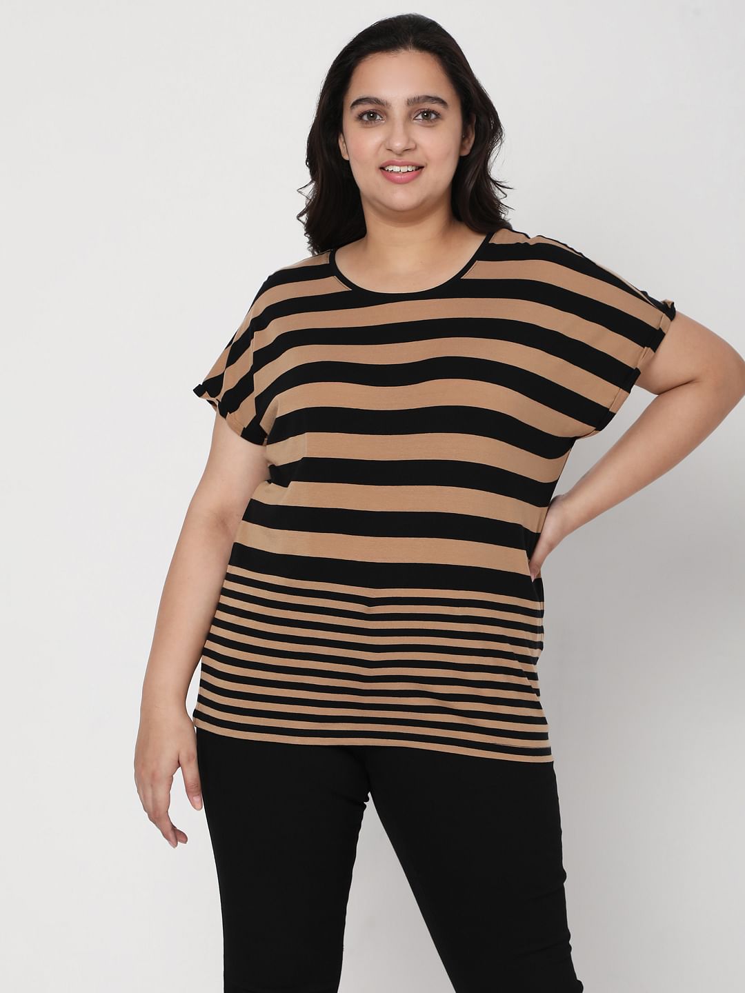 Curve Black Striped T-Shirt