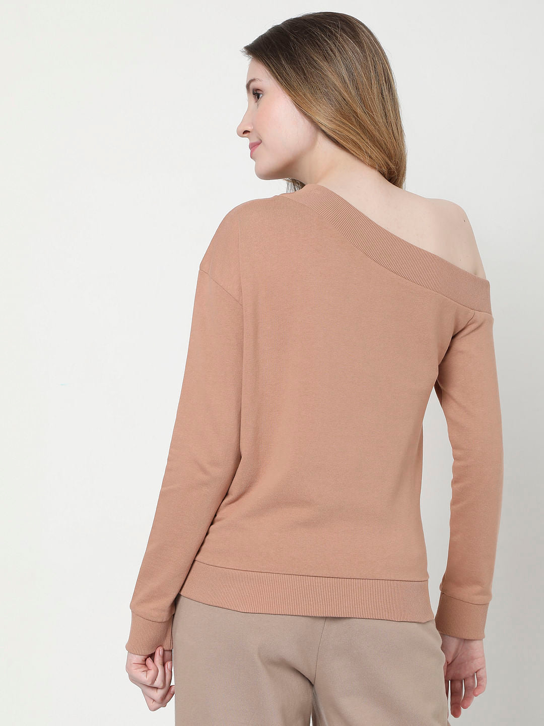Dusty Pink One Shoulder Graphic Print Sweatshirt