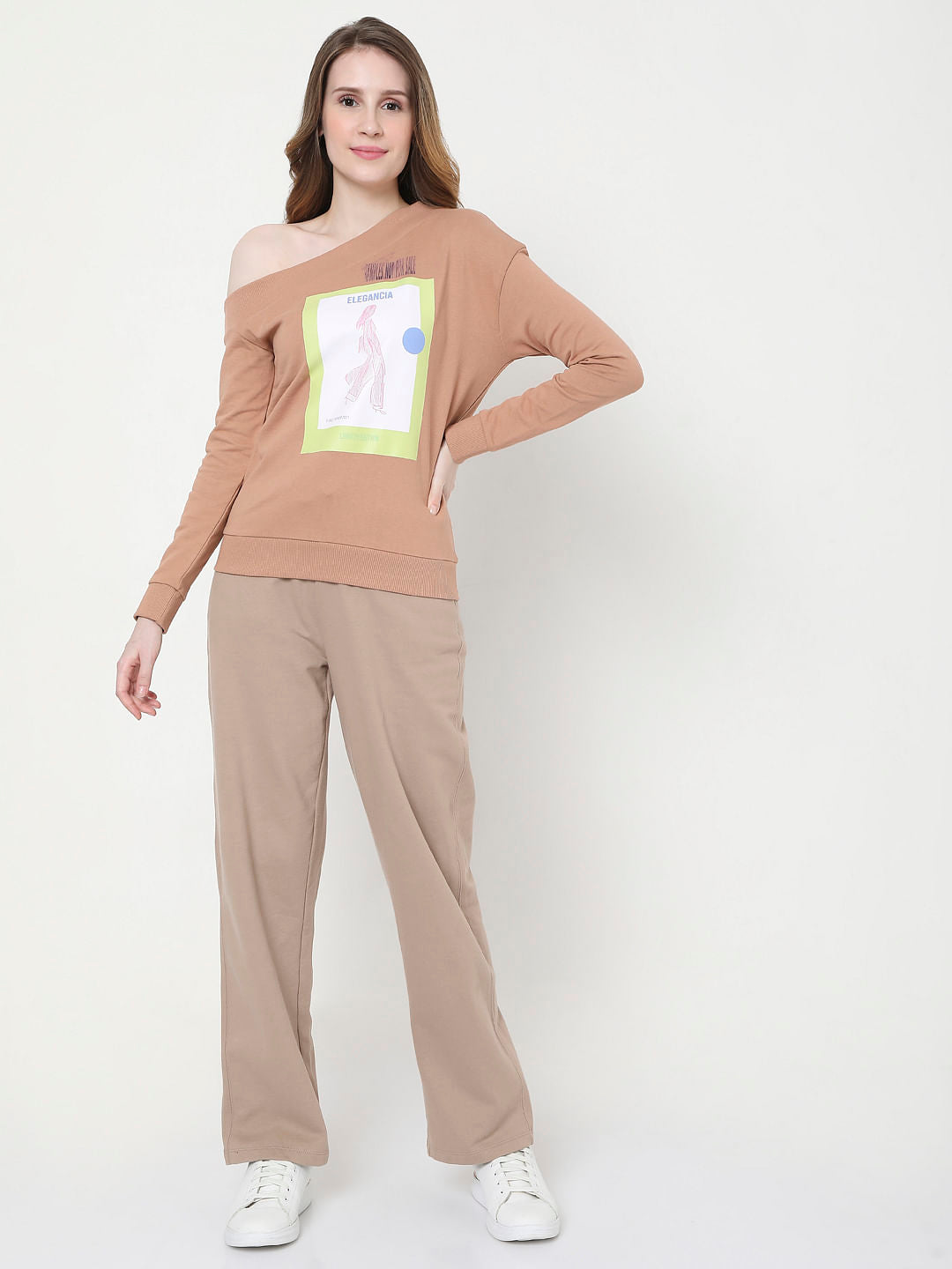 Dusty Pink One Shoulder Graphic Print Sweatshirt