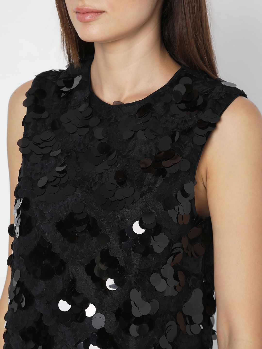 Black Sequin Detail Sleeveless Top