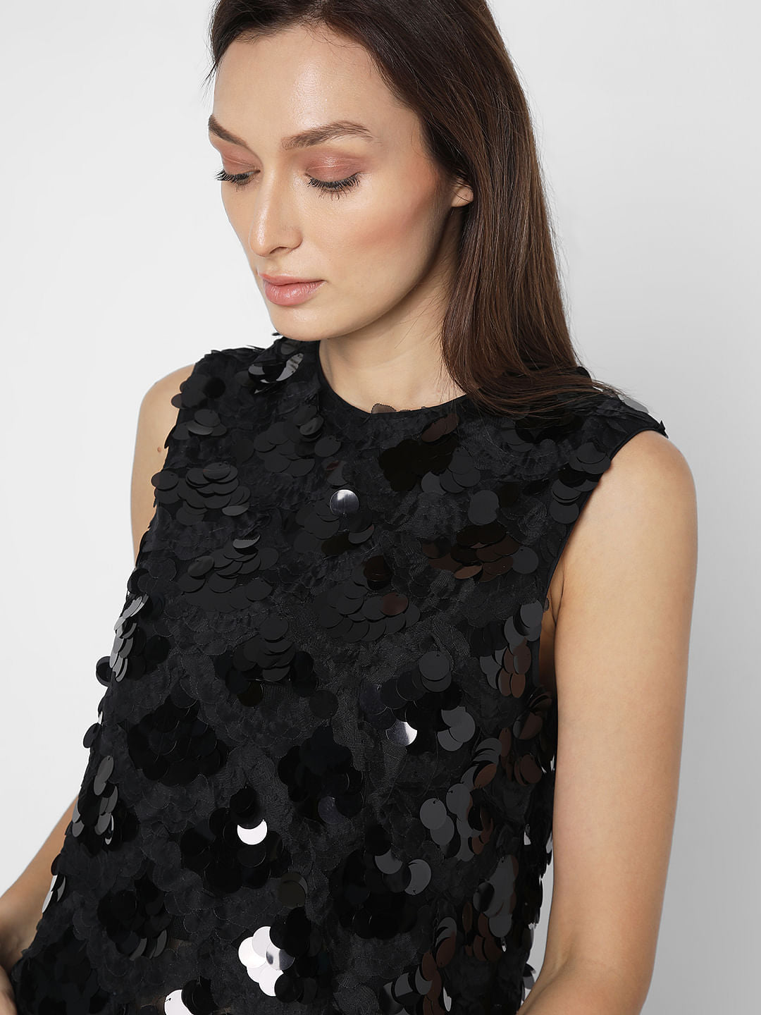 Black Sequin Detail Sleeveless Top