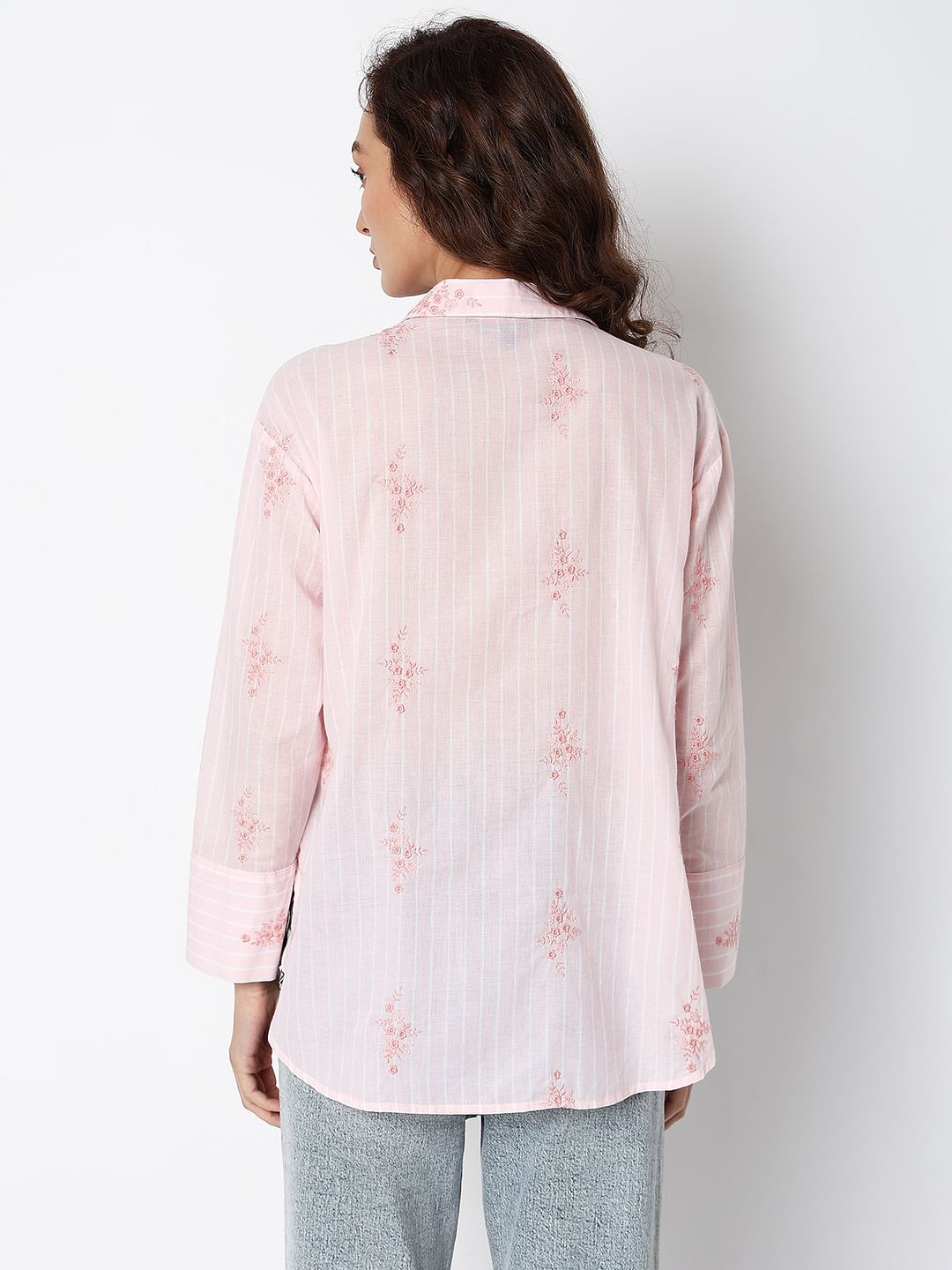 Pink Striped Embroidered Shirt