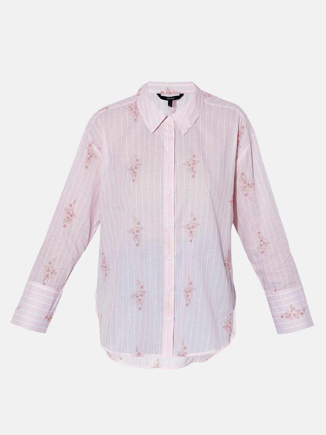 Pink Striped Embroidered Shirt