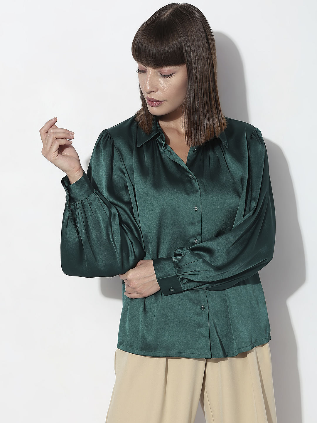 Dark Green Satin Shirt