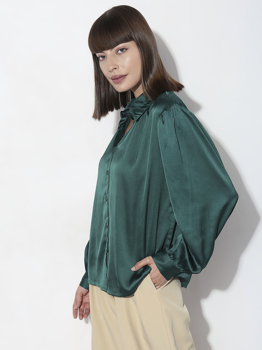 Dark Green Satin Shirt