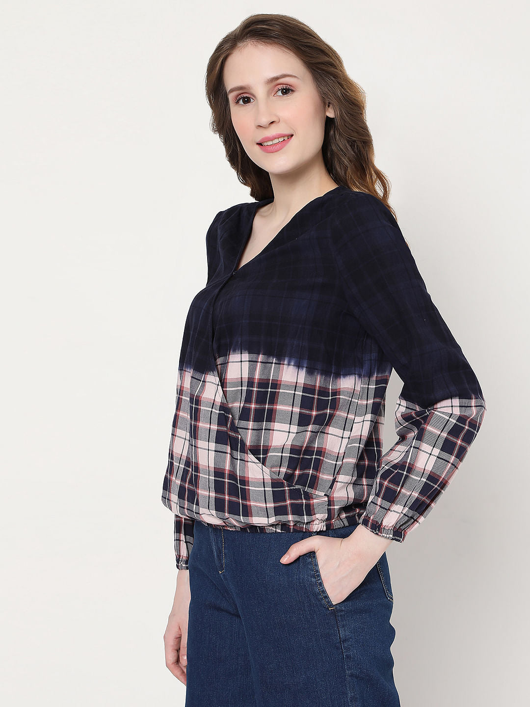 Blue Two-Toned Check Top