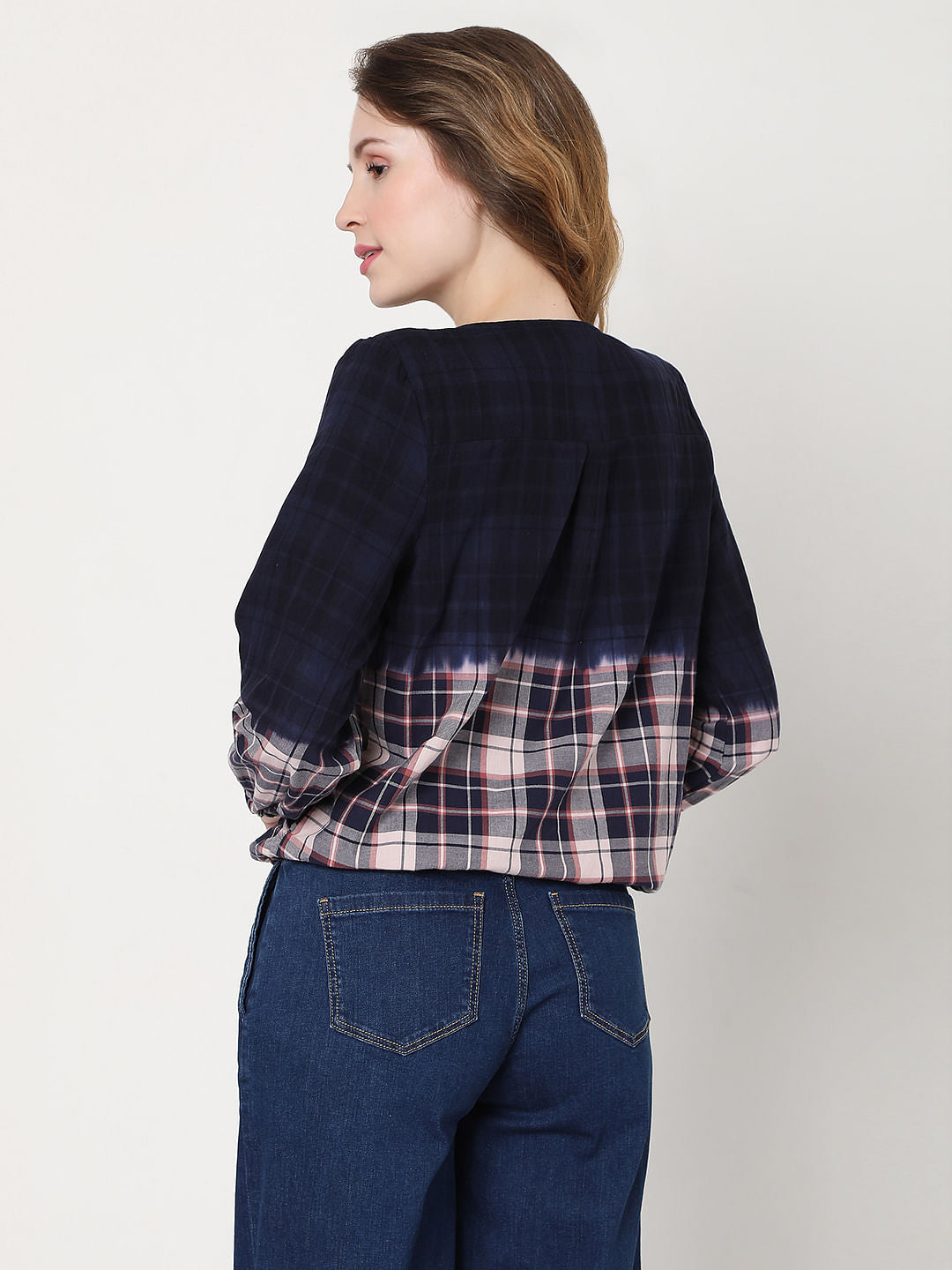 Blue Two-Toned Check Top