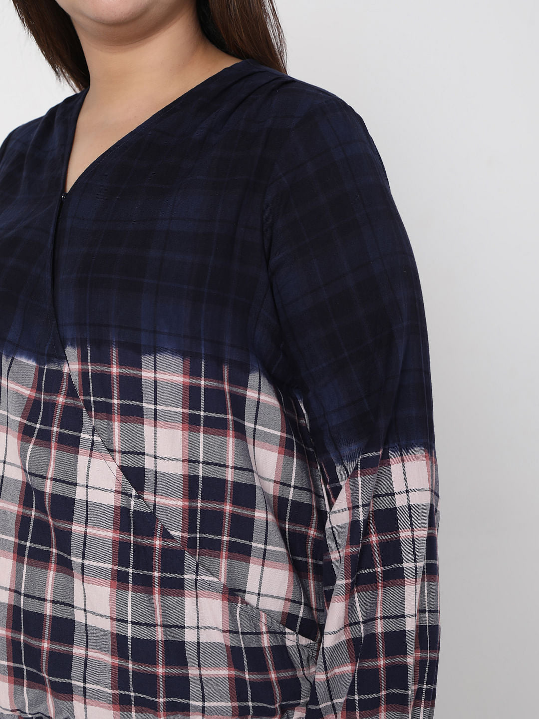 Curve Blue Washed Check Top