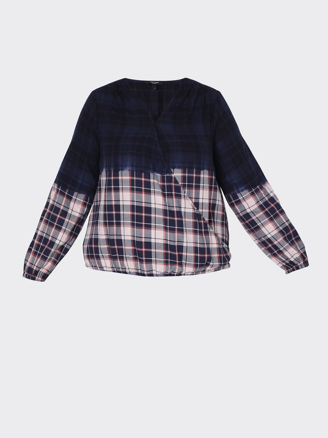 Curve Blue Washed Check Top