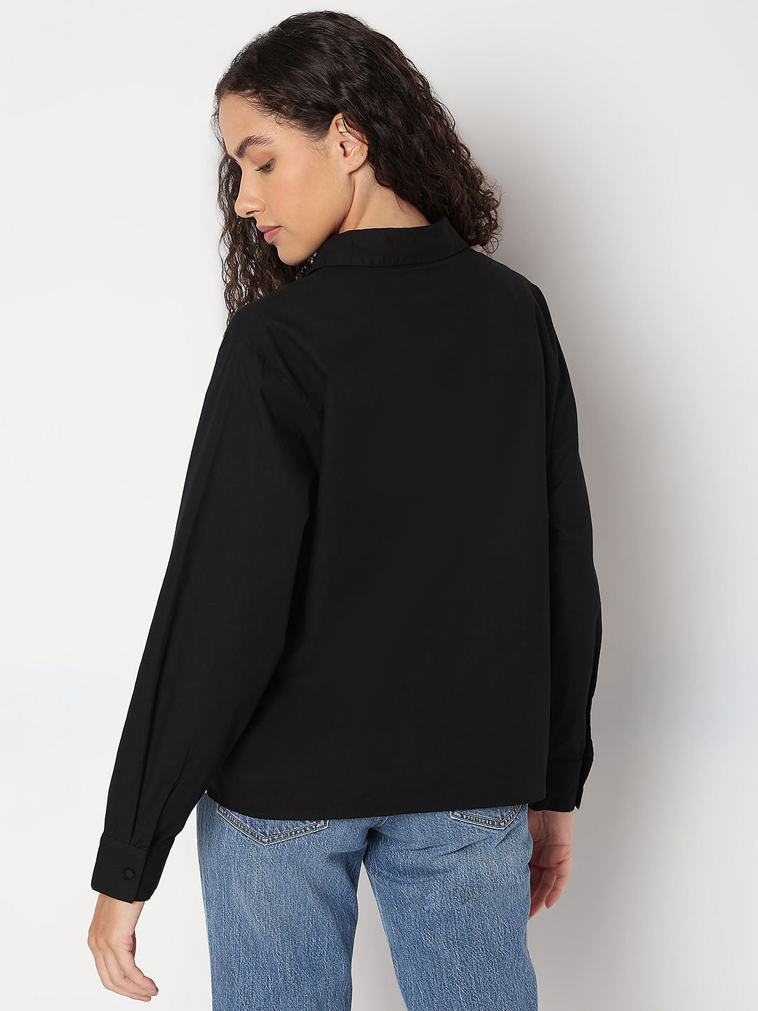 Black Contrast Embroidery Shirt
