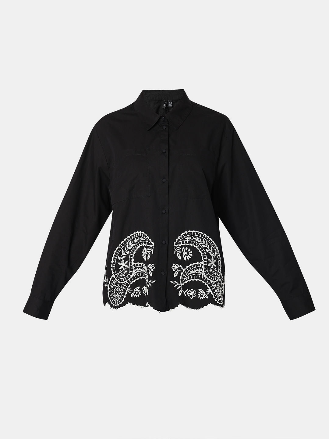 Black Contrast Embroidery Shirt
