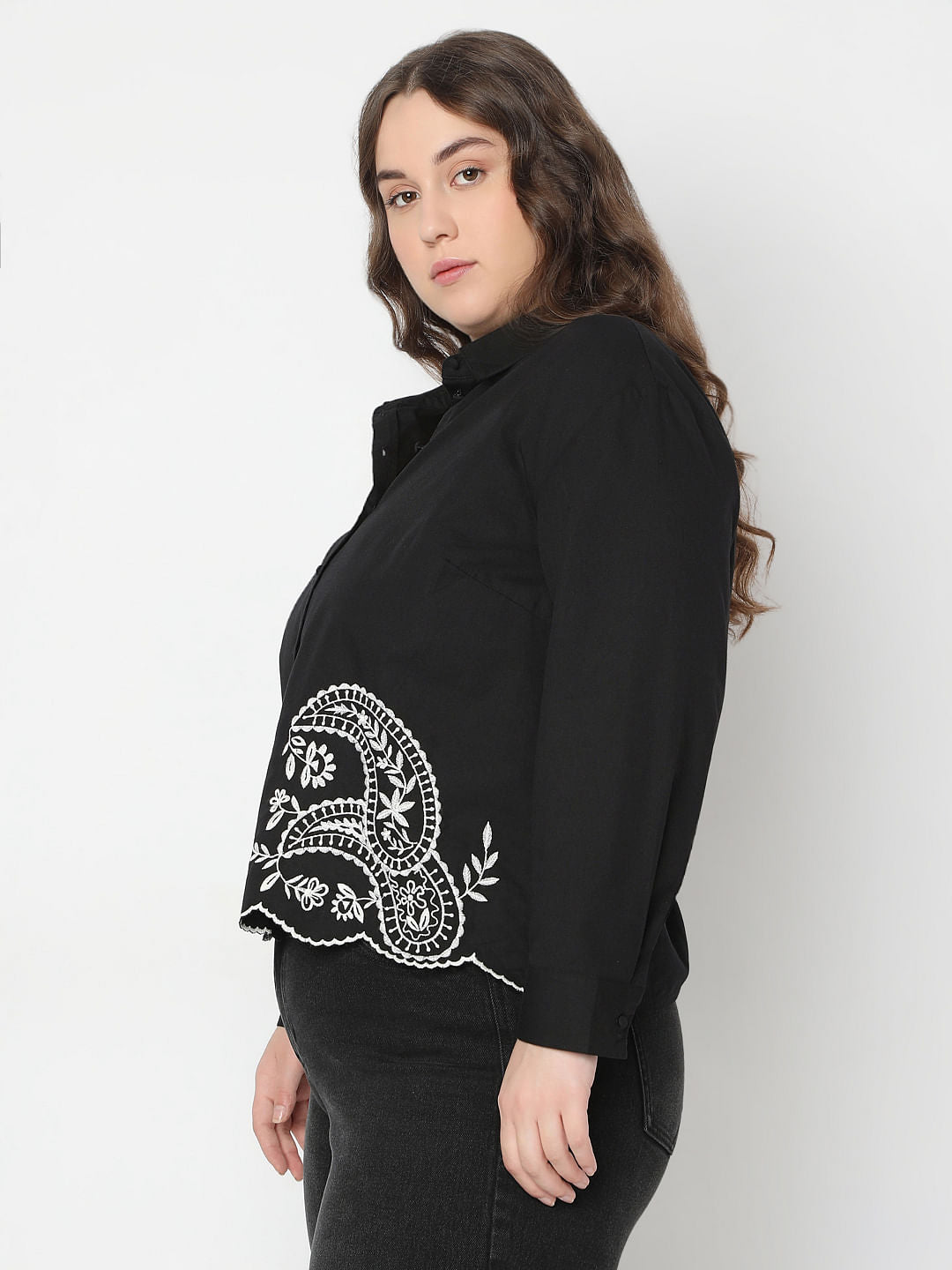 Curve Black Embroidered Shirt