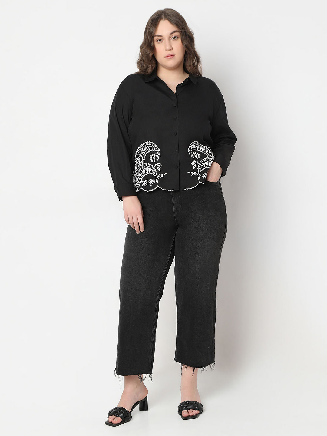 Curve Black Embroidered Shirt