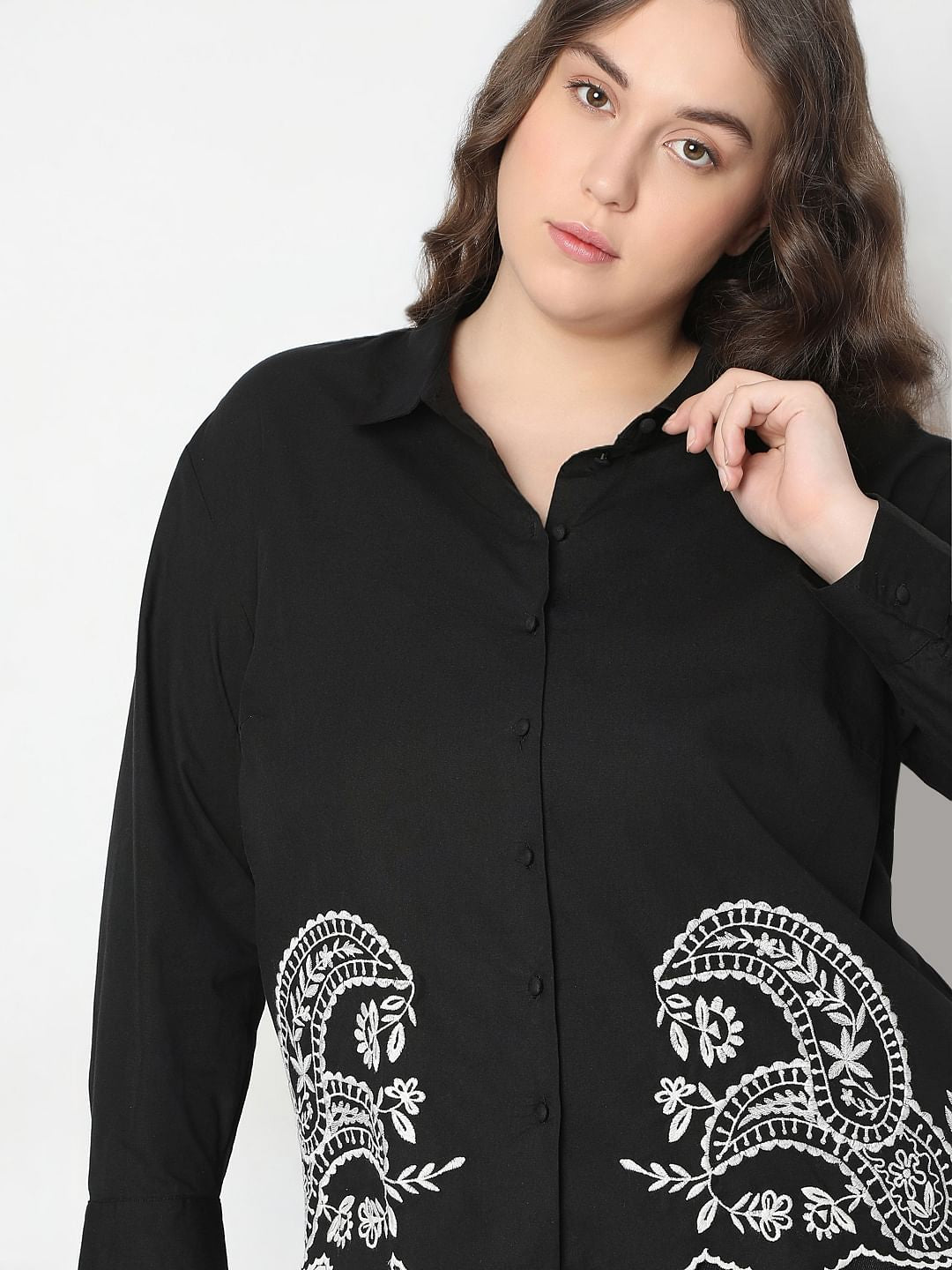 Curve Black Embroidered Shirt