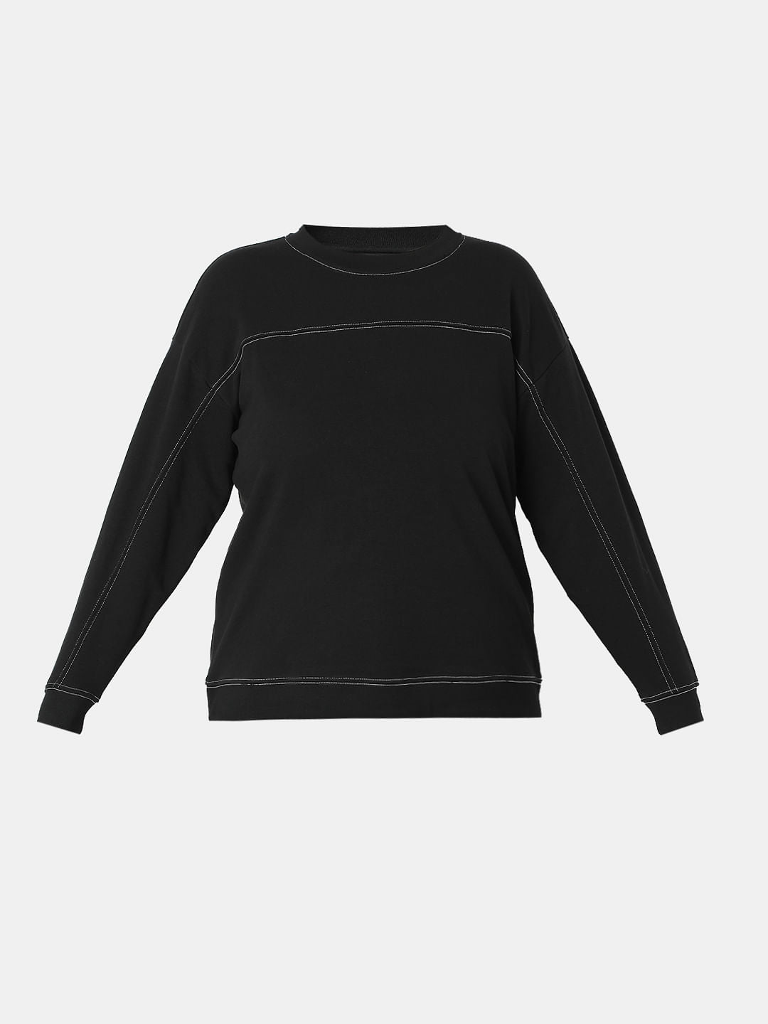 Curve Black Stitch Line Detailed Sweatshirt