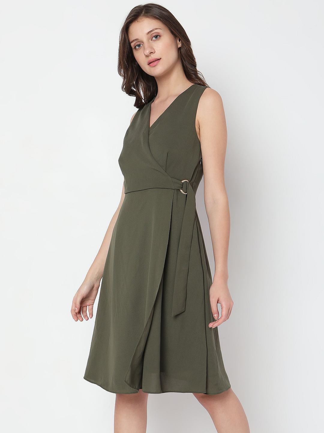 Olive Green Wrap Fit Dress