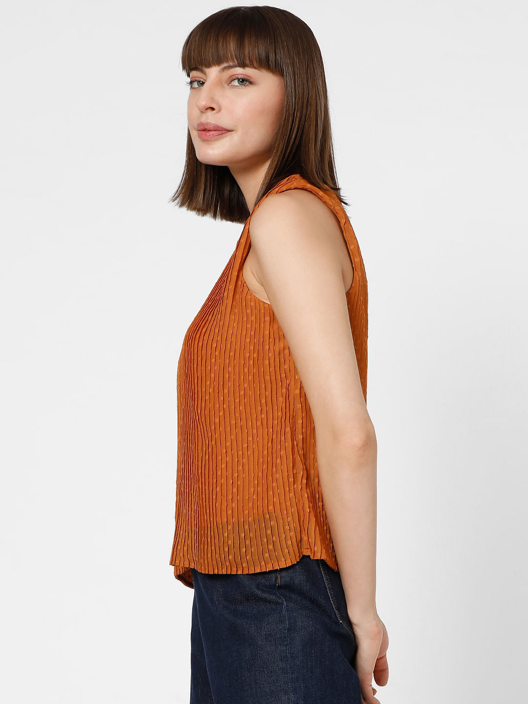 Rust Orange Dobby Pleated Top