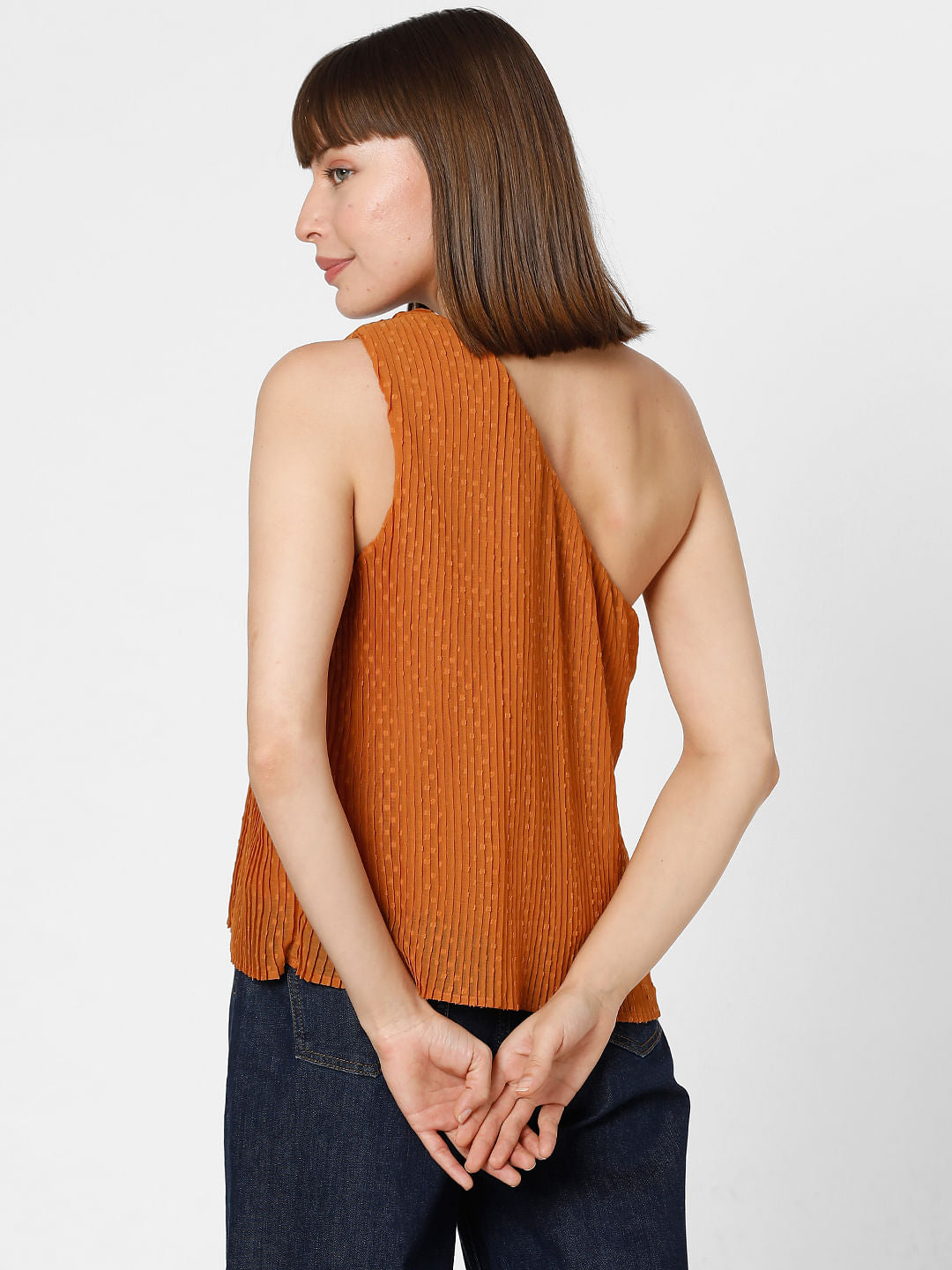 Rust Orange Dobby Pleated Top